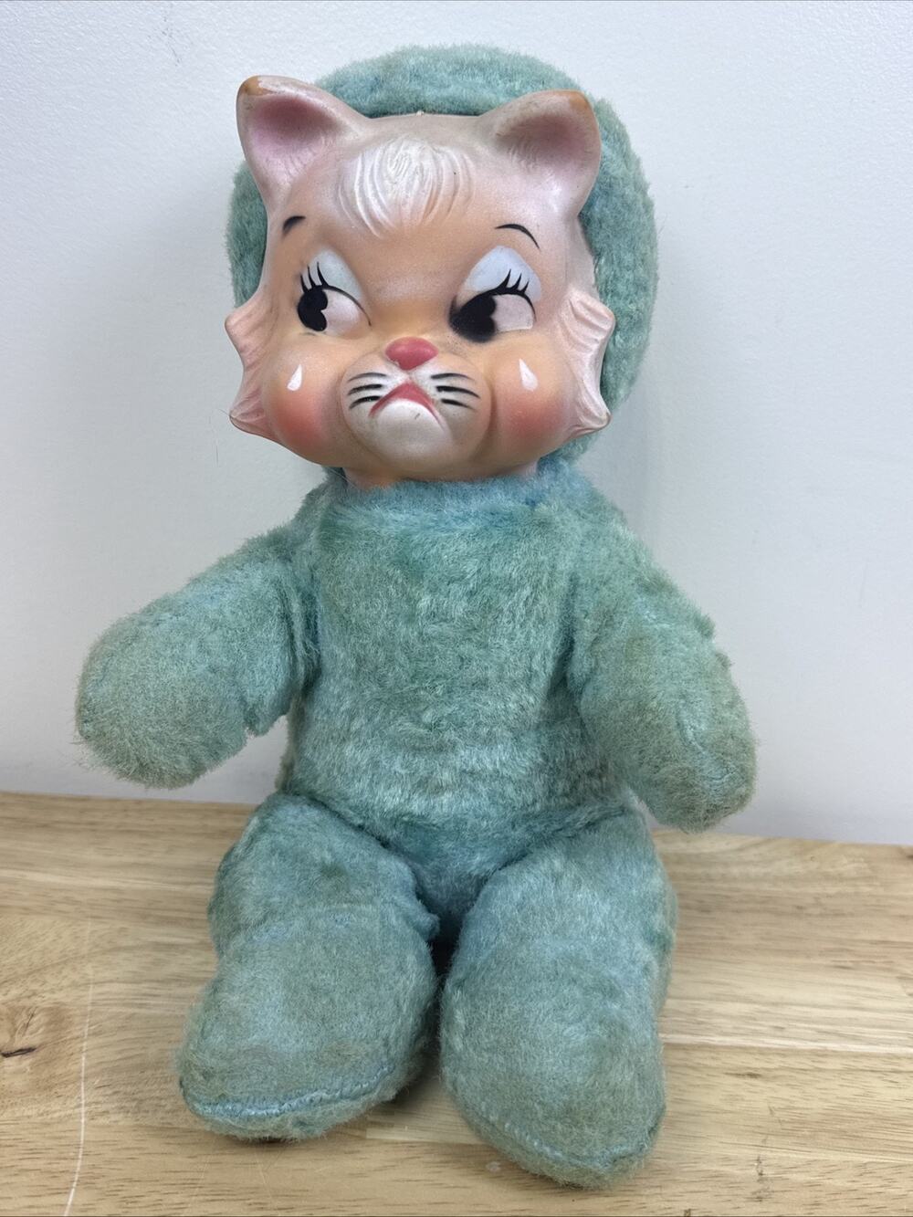 Vintage 50s / 60's Rushton Rubber Face Grumpy Pouty Cat Kitty 13” Plush